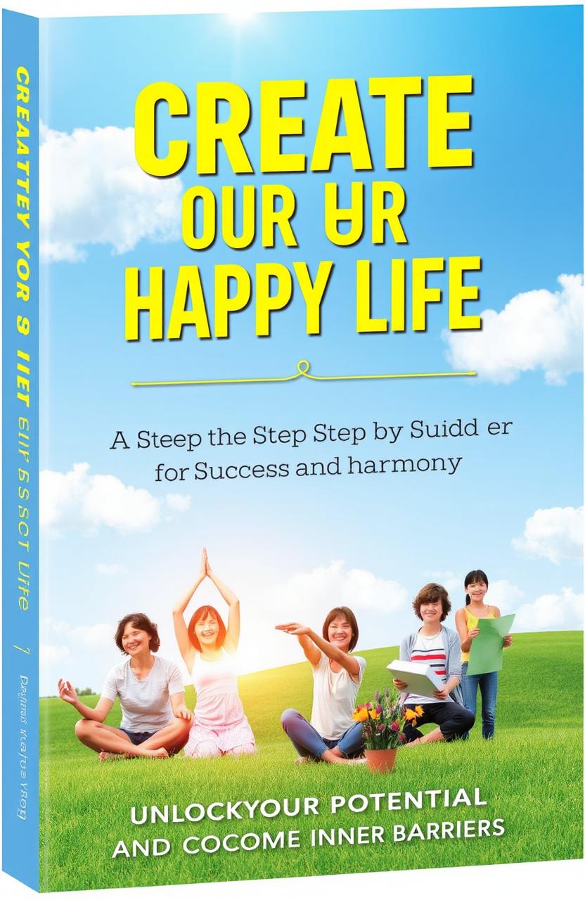 A visually appealing book cover for a self-help guide titled 'Create Your Happy Life: A Step-by-Step Guide to Success and Harmony'