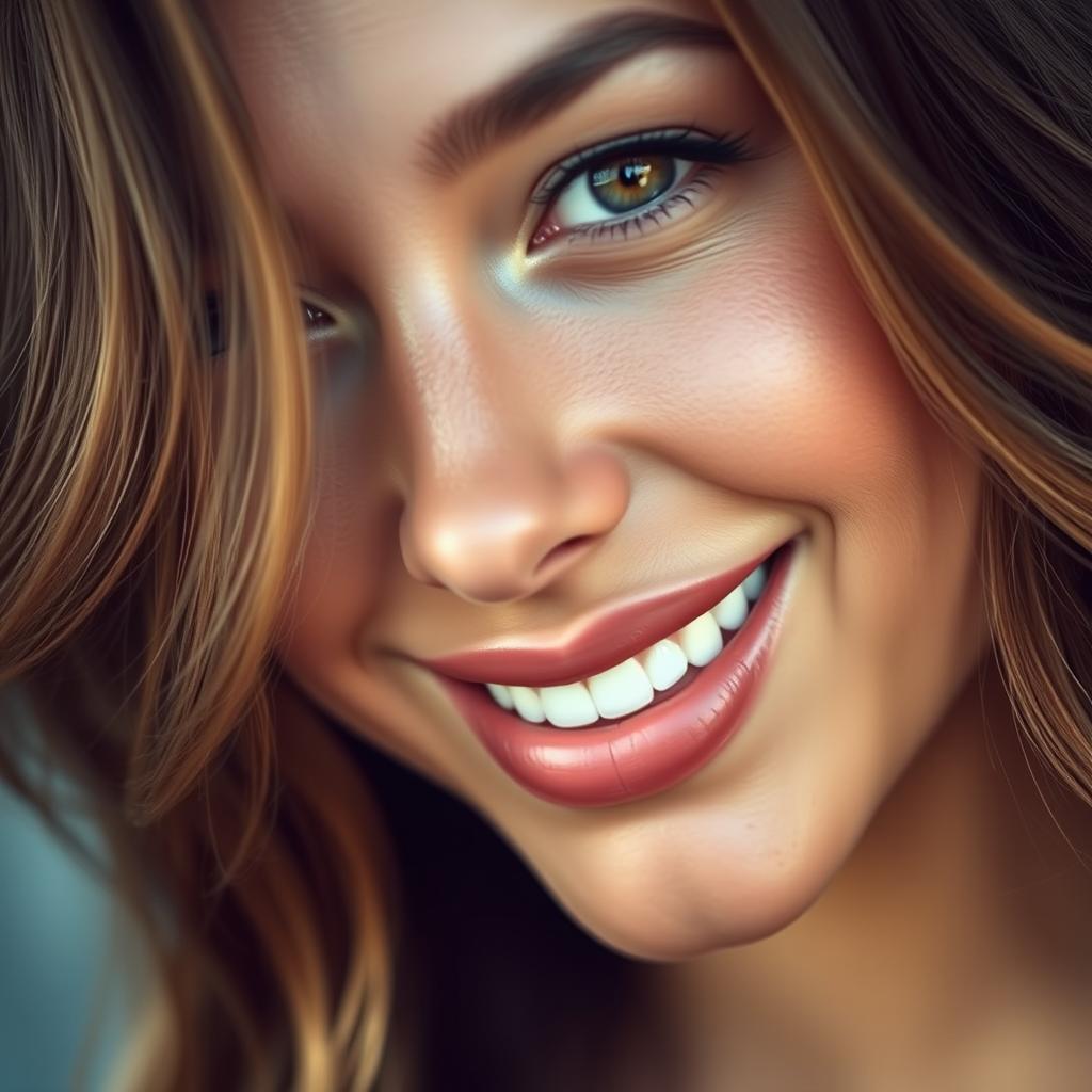 A close-up portrait of a stunning person with full, luscious lips