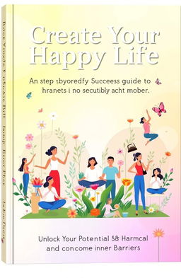 A vibrant book cover featuring the title 'Create Your Happy Life: A Step-by-Step Guide to Success and Harmony' prominently at the top in an uplifting, modern font