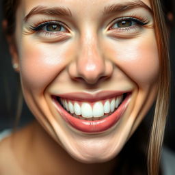 A close-up portrait of a person with a radiant and beautiful smile that showcases bright white teeth