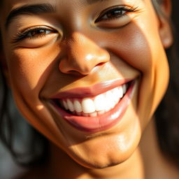 A close-up portrait of a person with a radiant and beautiful smile that showcases bright white teeth