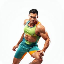 A male athlete showcasing a powerful pose, wearing a dynamic sports outfit, muscles defined and exuding energy and confidence
