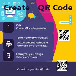 A brightly colored educational infographic that visually explains the steps to create a QR code