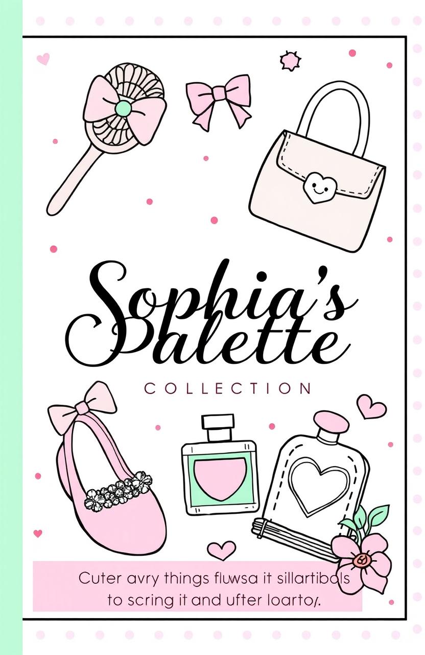 A charming and eye-catching cover design for a children's coloring book titled 'Sophia's Palette: Cute Everyday Things for Girls