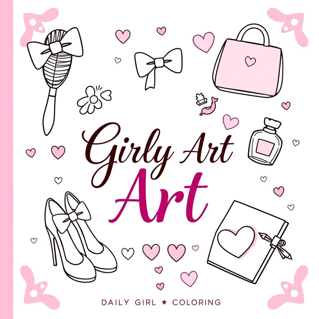 A charming and eye-catching cover design for a children's coloring book titled 'Girly Art