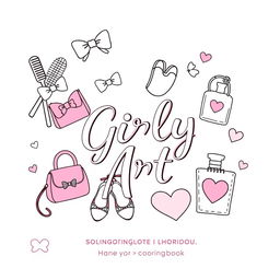 A charming and eye-catching cover design for a children's coloring book titled 'Girly Art