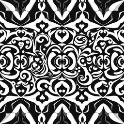 An infinite black and white pattern featuring intricate geometric shapes, swirling lines, and repetitive tessellations