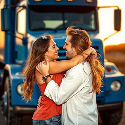 A passionate couple embracing joyfully in an intimate moment, with vibrant expressions of love and connection