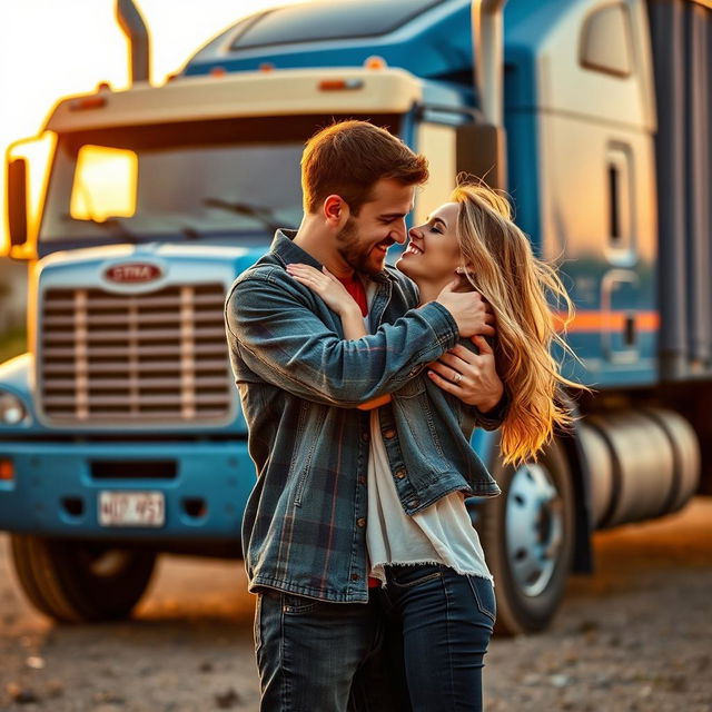 A passionate couple embracing joyfully in an intimate moment, with vibrant expressions of love and connection