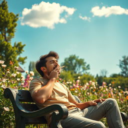 A serene outdoor scene featuring a person enjoying a moment of tranquility while smoking a cigarette