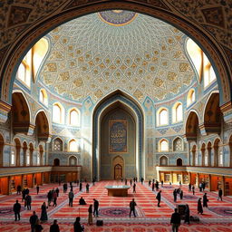 An interior design of a large holy space with 24 sides, each side measuring 15 meters in radius, inspired by Safavid Persian architecture