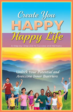 A colorful and vibrant book cover design for 'Create Your Happy Life: A Step-by-Step Guide to Success and Harmony'