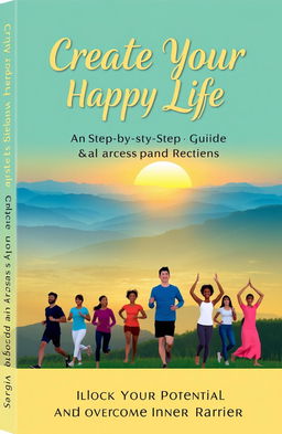 A colorful and vibrant book cover design for 'Create Your Happy Life: A Step-by-Step Guide to Success and Harmony'