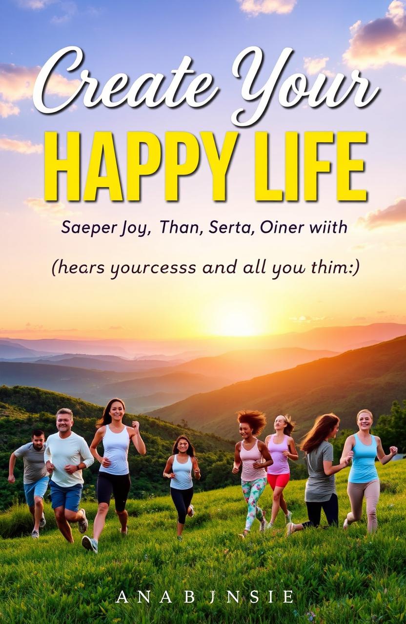 A colorful and vibrant book cover design for 'Create Your Happy Life: A Step-by-Step Guide to Success and Harmony'