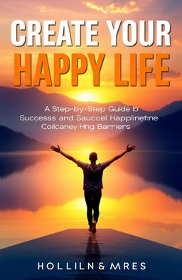 A vibrant and serene cover design for a self-help book titled "Create Your Happy Life: A Step-by-Step Guide to Success and Harmony"