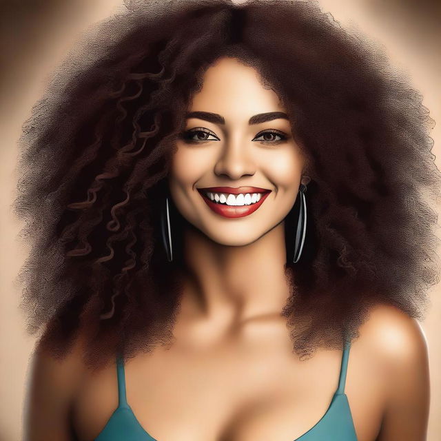 A high-quality digital art image of an attractive Latina woman with luscious curly hair