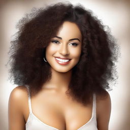 A high-quality digital art image of an attractive Latina woman with luscious curly hair