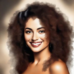 A high-quality digital art image of an attractive Latina woman with luscious curly hair