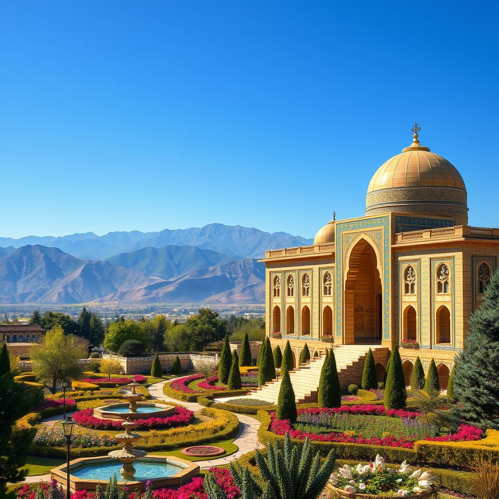 A beautifully detailed and vibrant landscape of Iran, showcasing its rich cultural heritage