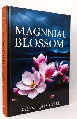 A stunning book cover featuring vibrant magnolia blossom flowers in full bloom against a dark and moody background