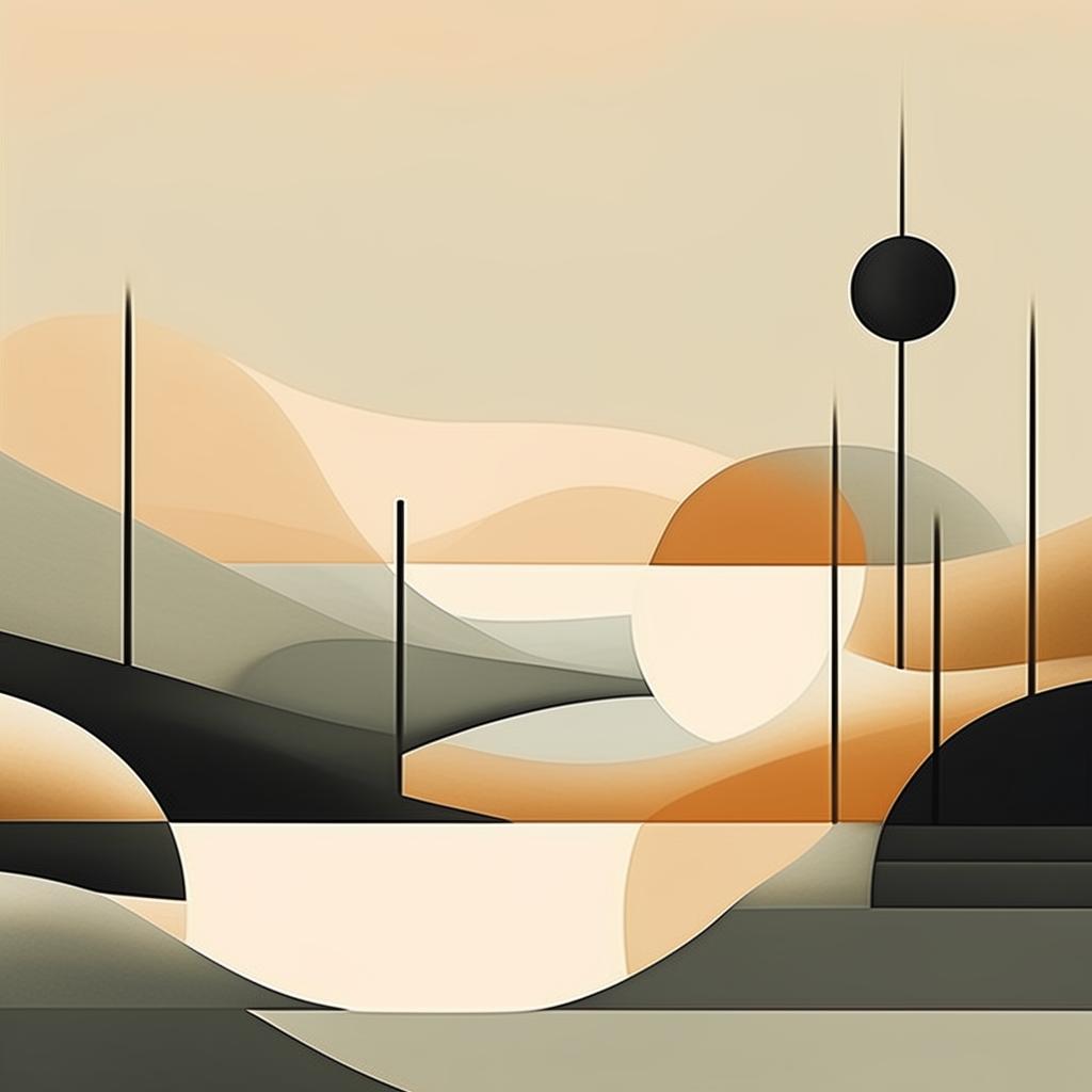 Create a minimalist image of an abstract landscape incorporating clean lines, subtle shapes, and a limited color palette.