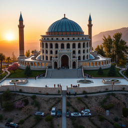 A religious monument designed in the Iranian Safavid architectural style, situated atop a hill