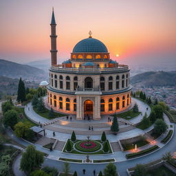 An Iranian architectural masterpiece from the Safavid era, featuring a circular cylindrical religious building on top of a hill