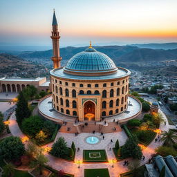 An Iranian architectural masterpiece from the Safavid era, featuring a circular cylindrical religious building on top of a hill
