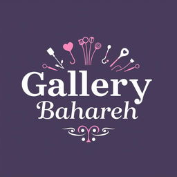 A logo design featuring a stylish blend of light pink, white, and purple colors for a sewing and kitchen service named 'Gallery Bahareh'