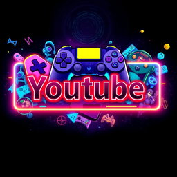 A vibrant and eye-catching YouTube banner for a gaming channel, featuring a dynamic design that includes various popular video game elements such as controllers, pixelated graphics, and colorful character artwork