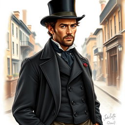 A detailed and artistic drawing of actor Jude Law, portrayed as a character from the year 1856 in the United States