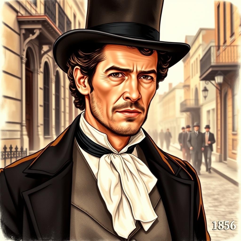 A detailed and artistic drawing of actor Jude Law, portrayed as a character from the year 1856 in the United States