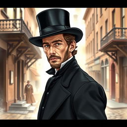 A detailed and artistic drawing of actor Jude Law, portrayed as a character from the year 1856 in the United States