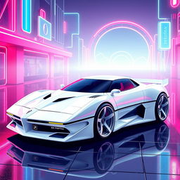 An 80s concept car inspired by the Pontiac Banshee IV, featuring sleek futuristic lines and a striking pure white paintjob