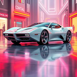 An 80s concept car inspired by the Pontiac Banshee IV, featuring sleek futuristic lines and a striking pure white paintjob