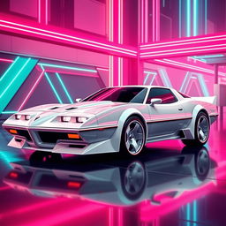An 80s concept car inspired by the Pontiac Banshee IV, featuring sleek futuristic lines and a striking pure white paintjob