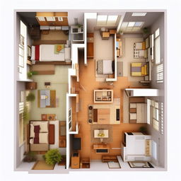 Generate a detailed layout of a building floor with rooms, i.e., bedroom, hall, and kitchen (BHK), designed in a 600 sqft space.