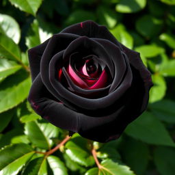 A beautiful black rose with pink undertones, showcasing an elegant and striking appearance