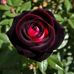 A beautiful black rose with pink undertones, showcasing an elegant and striking appearance