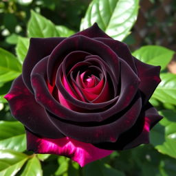 A beautiful black rose with pink undertones, showcasing an elegant and striking appearance