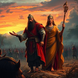 A powerful and emotional scene showcasing King Bakunawa standing before the foreign invaders in a moment of tense negotiation for peace