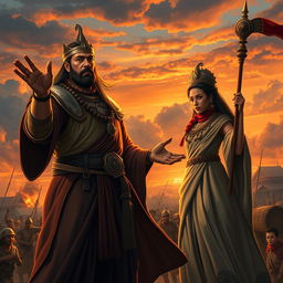 A powerful and emotional scene showcasing King Bakunawa standing before the foreign invaders in a moment of tense negotiation for peace