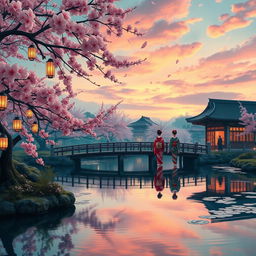 A serene and enchanting view of 'The Floating World', inspired by traditional Japanese Ukiyo-e art