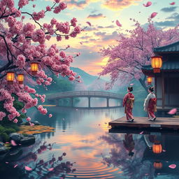 A serene and enchanting view of 'The Floating World', inspired by traditional Japanese Ukiyo-e art