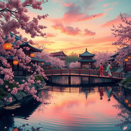 A serene and enchanting view of 'The Floating World', inspired by traditional Japanese Ukiyo-e art
