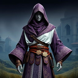 A detailed assassin's creed outfit inspired by Persian themes, featuring a modern design with flowing fabrics and intricate patterns