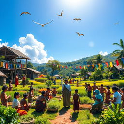 An inspiring scene depicting the dawn of a new era of learning and collaboration in Cambuga