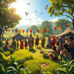 An inspiring scene depicting the dawn of a new era of learning and collaboration in Cambuga