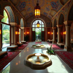 An exquisite Iranian spa interior, showcasing traditional Persian architecture