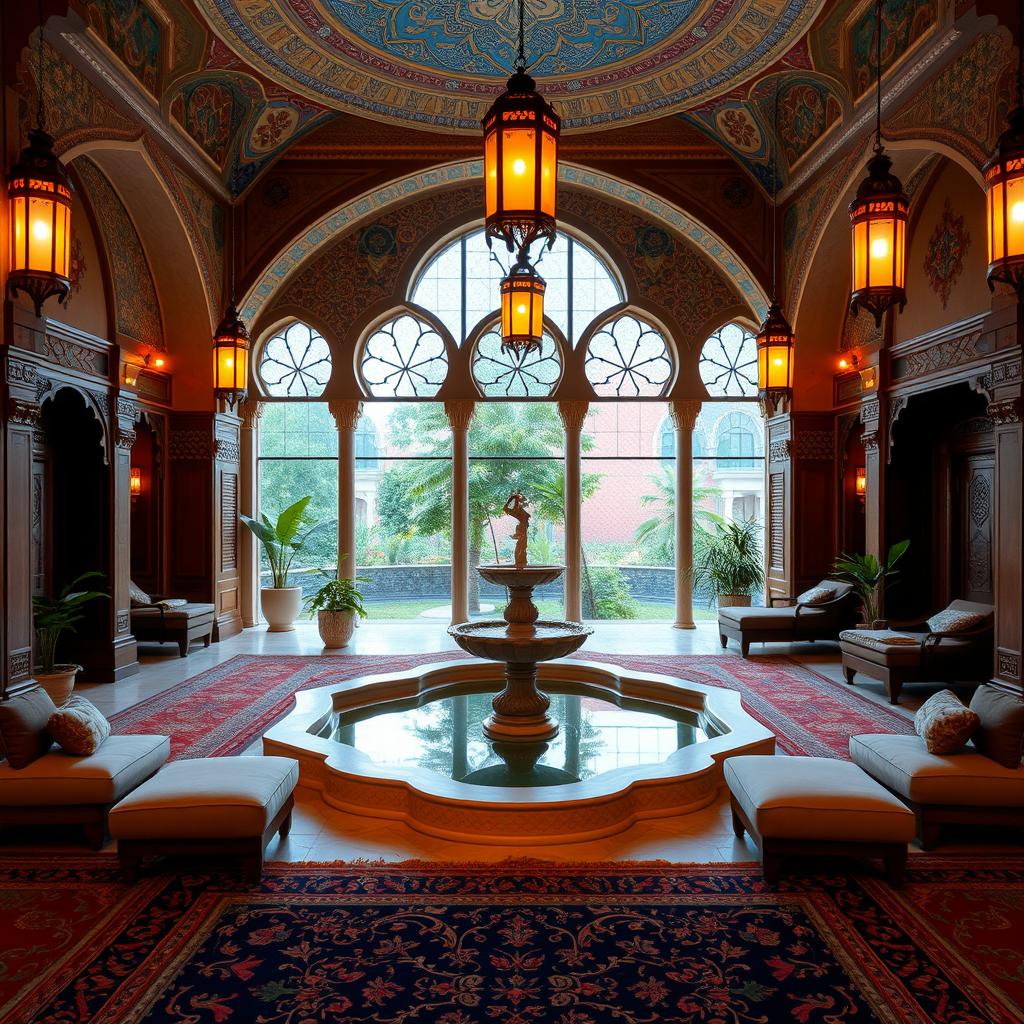 An exquisite Iranian spa interior, showcasing traditional Persian architecture